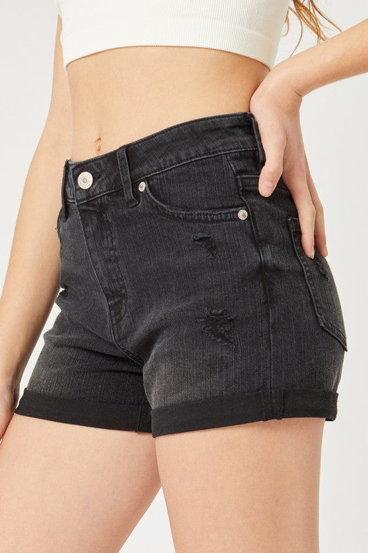 Style 6763 Black Mid Rise Denim Shorts