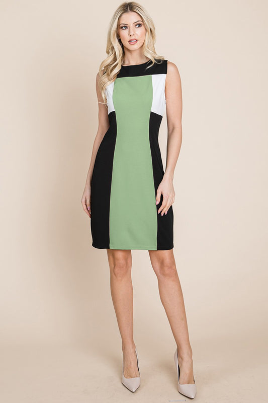 Style 10944 Color Block Contrast Sheath Dress Color Sage