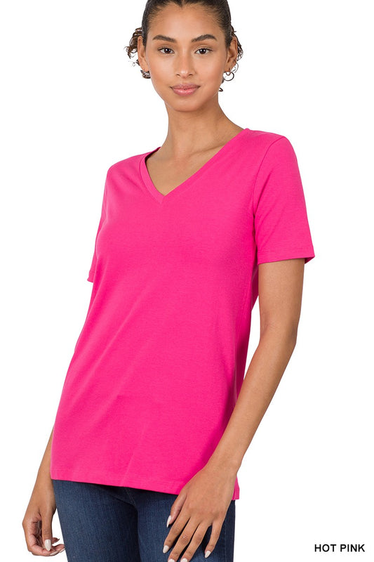 Style 1009 Hot Pink Cotton V Neck Short Sleeve T-Shirt