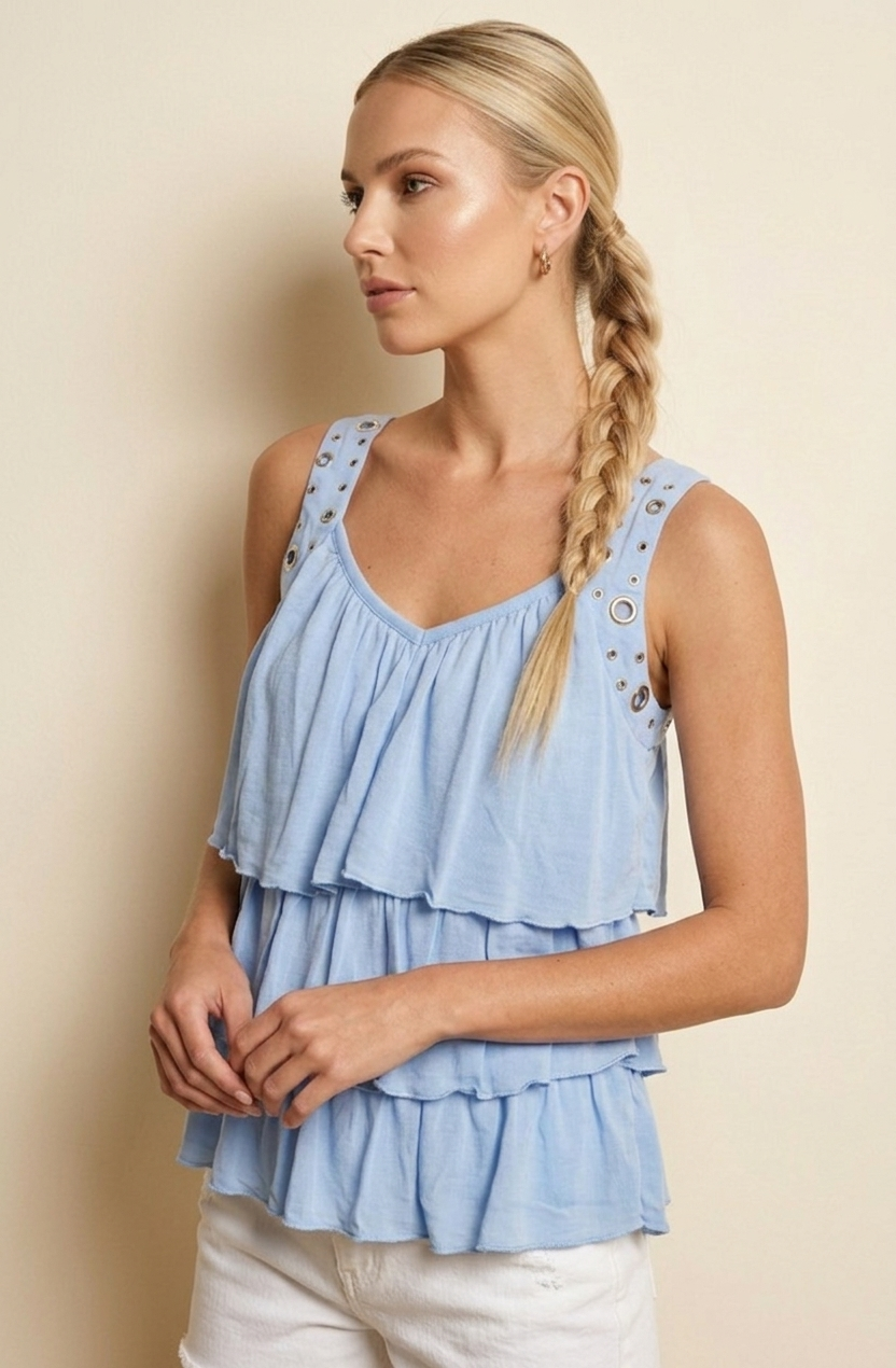 1597 Dreamy Powder Blue Layered Top