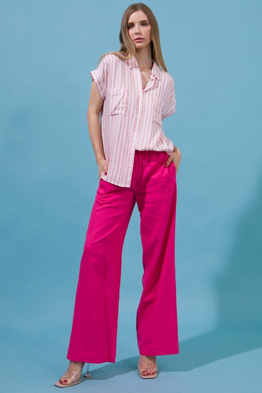 Style 6811 Fuhsia Linen/Viscose Solid Long Pants