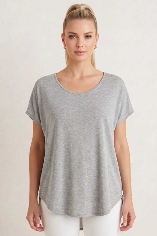 16005 Light Gray Hi-Low Blouse with Zipper Back