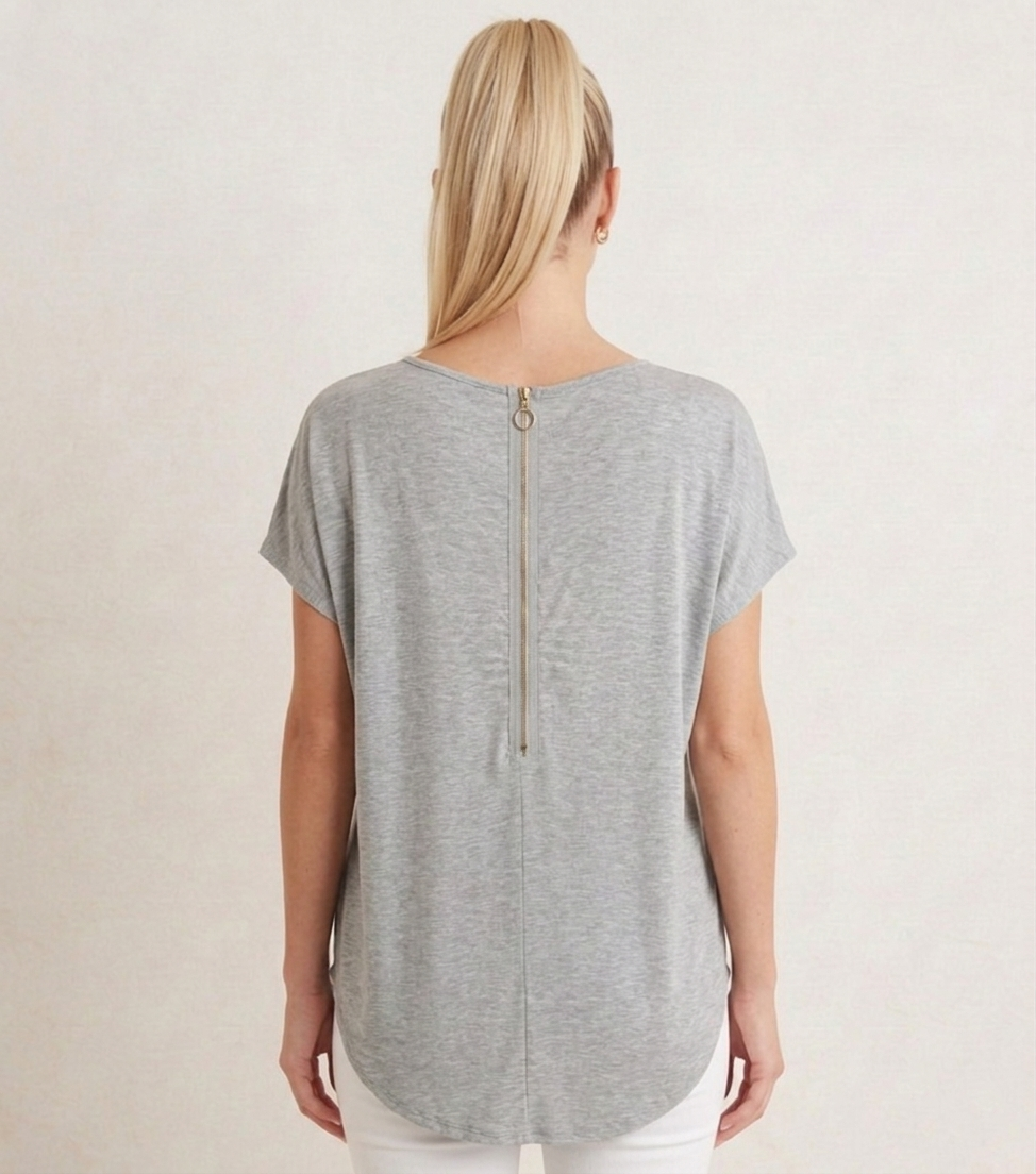 16005 Light Gray Hi-Low Blouse with Zipper Back