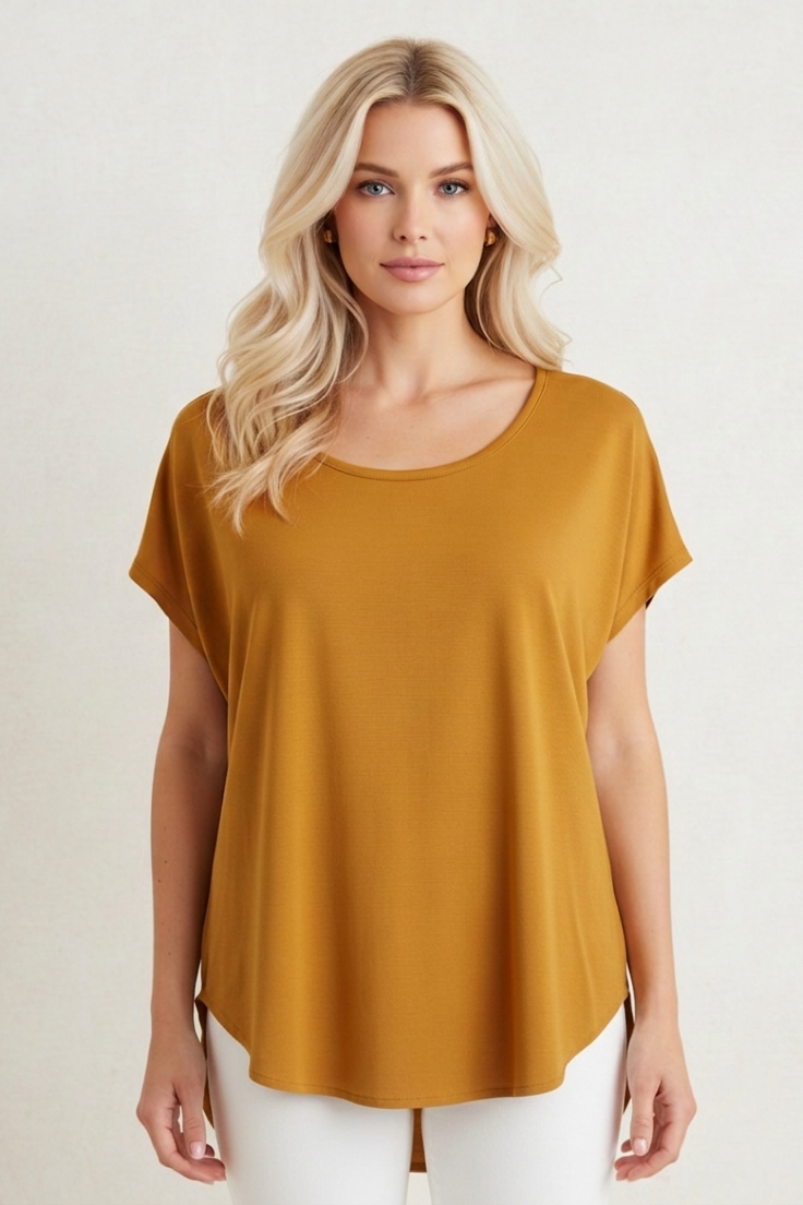 16005 Sun-Kissed Mustard Hi-Low Blouse with Zipper Back