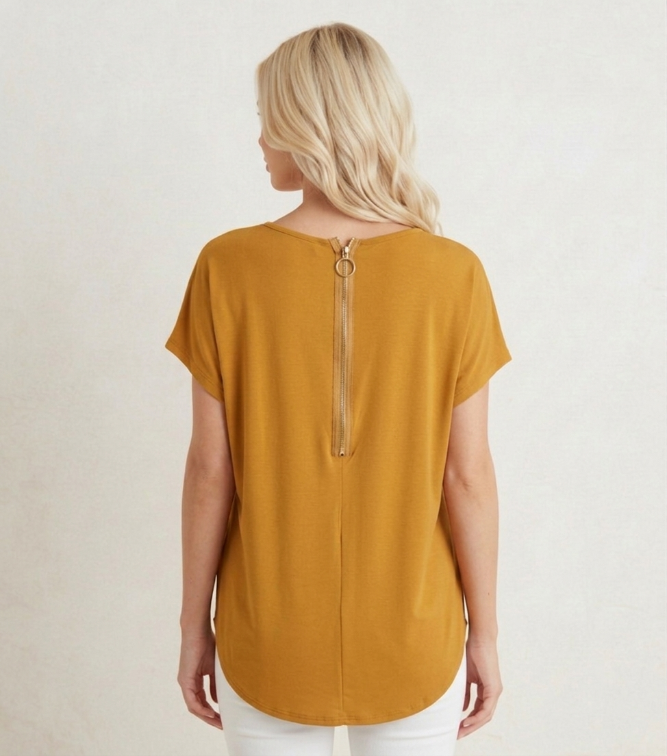 16005 Sun-Kissed Mustard Hi-Low Blouse with Zipper Back