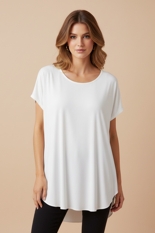16005 White Hi-Low Blouse with Zipper Back