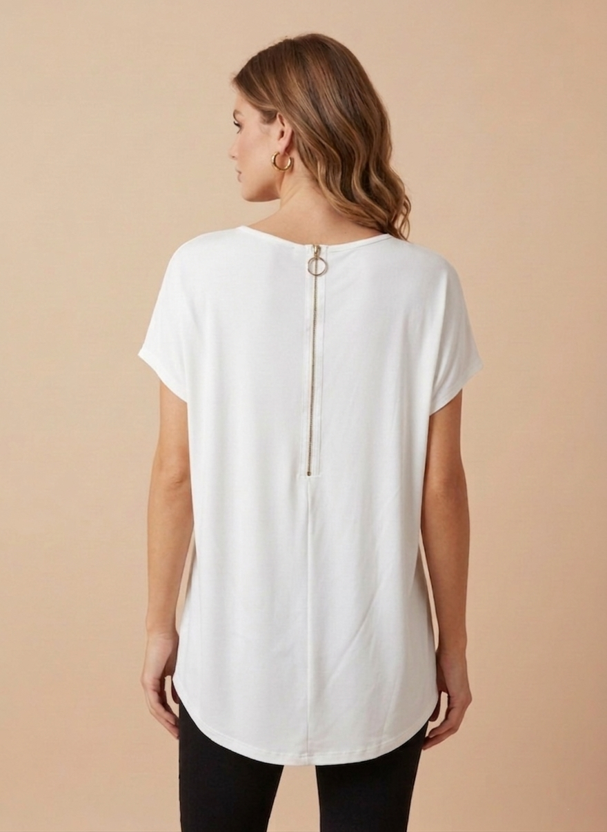 16005 White Hi-Low Blouse with Zipper Back