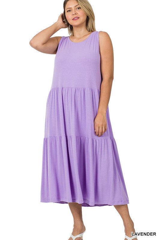 Style 43050 Lavender Sleeveless Tiered Midi Dress Plus