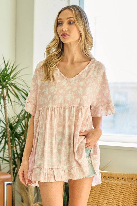 Style 3201 Blush V Neck Floral Top
