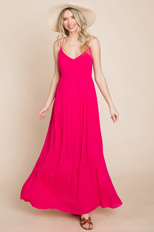 Style 10983 Beach Maxi Dress with Criss Cross Back Color Fuchsia