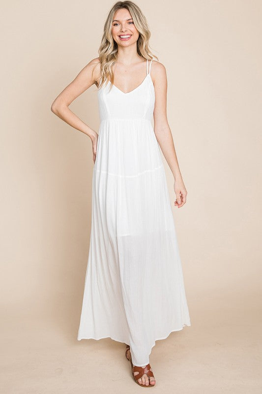 Style 10983 Beach Maxi Dress with Criss Cross Back Color Ivory