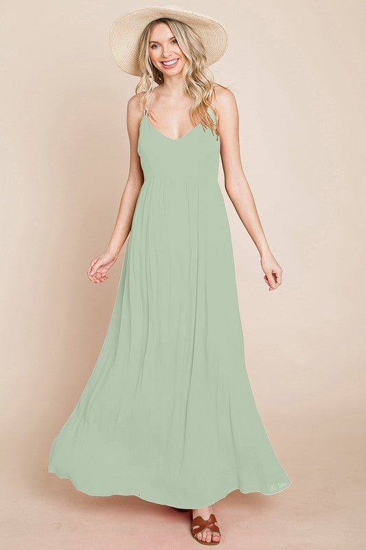 Style 10983 Beach Maxi Dress with Criss Cross Back Color Sage