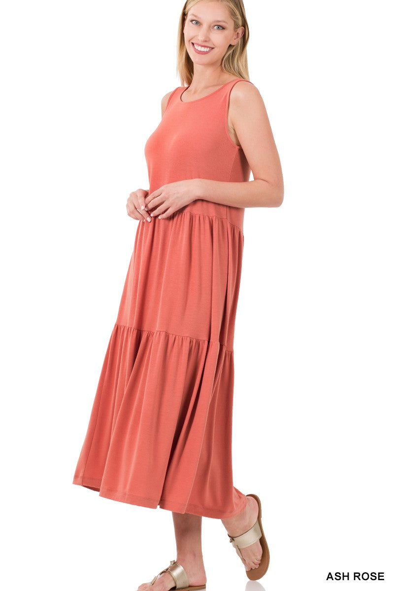 Style 43050 Ash Rose Sleeveless Tiered Midi Dress