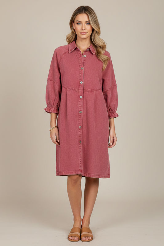 162 Washed Crimson Denim Dress
