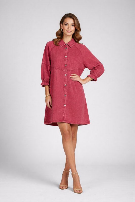 162 Washed Crimson Denim Dress