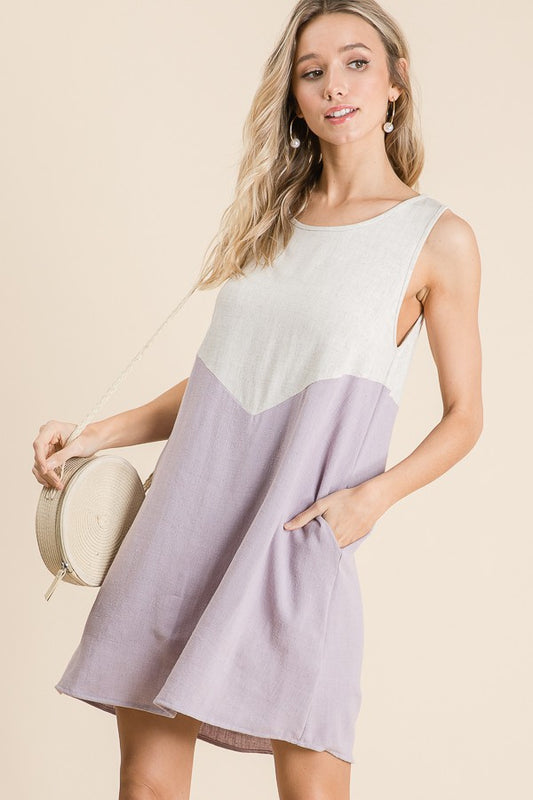 Style 5070 Color Block Linen Dress color Lavender