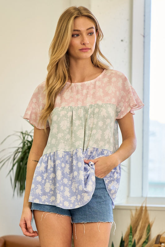 Color Block Print Tunic Top