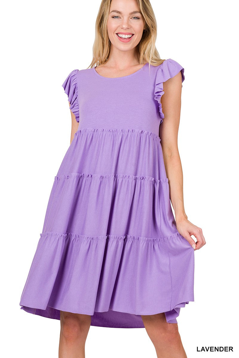 Style 8351 Lavender Ruffle Sleeve Tiered Dress