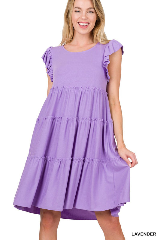 Style 8351 Lavender Ruffle Sleeve Tiered Dress