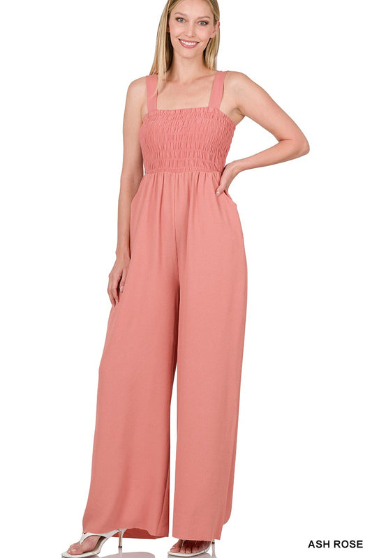 Style 1086 Ash Rose Smocked Front Jump Suit