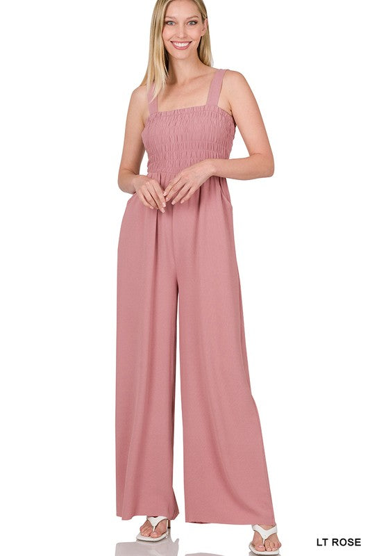 Style 1086 Lt Rose Smocked Front Jump Suit