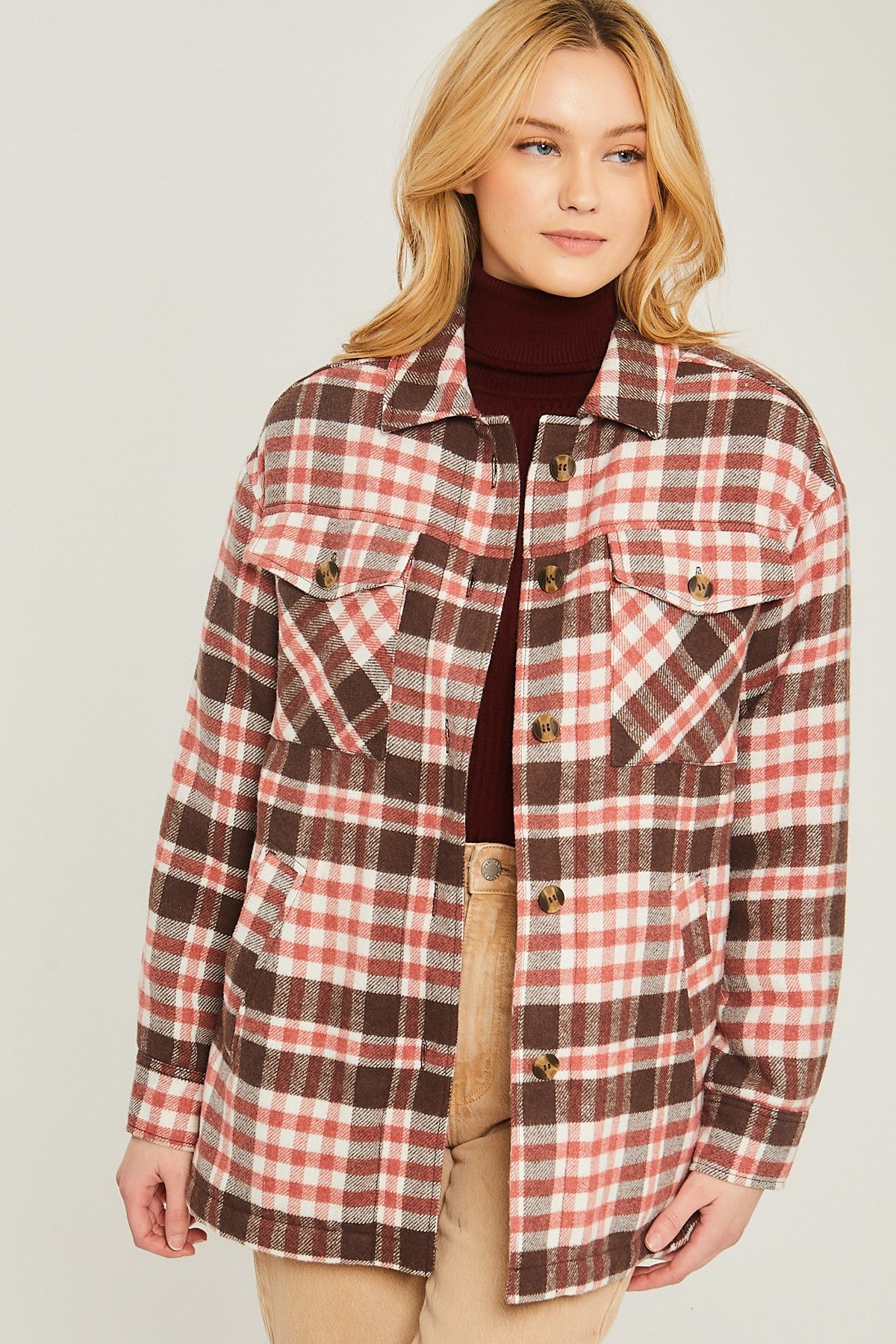 Style 80012 Beetroot Plaid Shacket