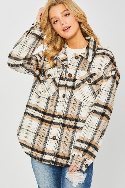 Style 80071 Black Bust Pocket Plaid Shacket