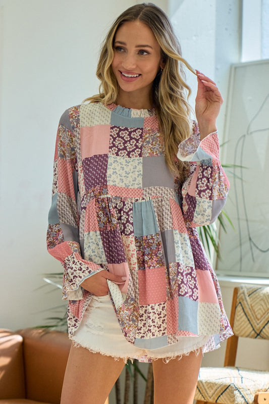 Style 3354 Strawberry Mix Media Top