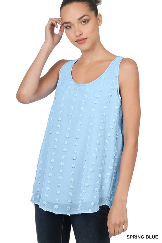 Style 1129 Spring Blue Fully Lined Swiss Dot Tank Top