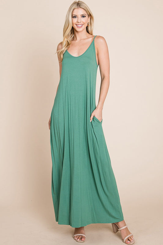 Style 11049 Sage Adjustable Strap Maxi Side Pocket Dress