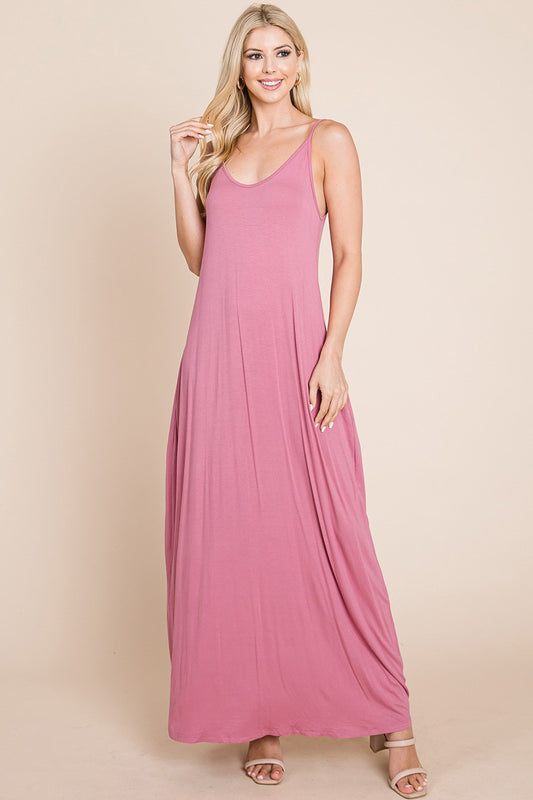 Style 11049 Mauve Adjustable Strap Maxi Side Pocket Dress