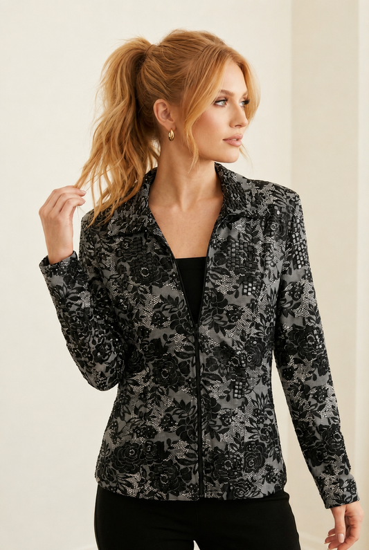 1773 Black & White Floral Lace Jacket
