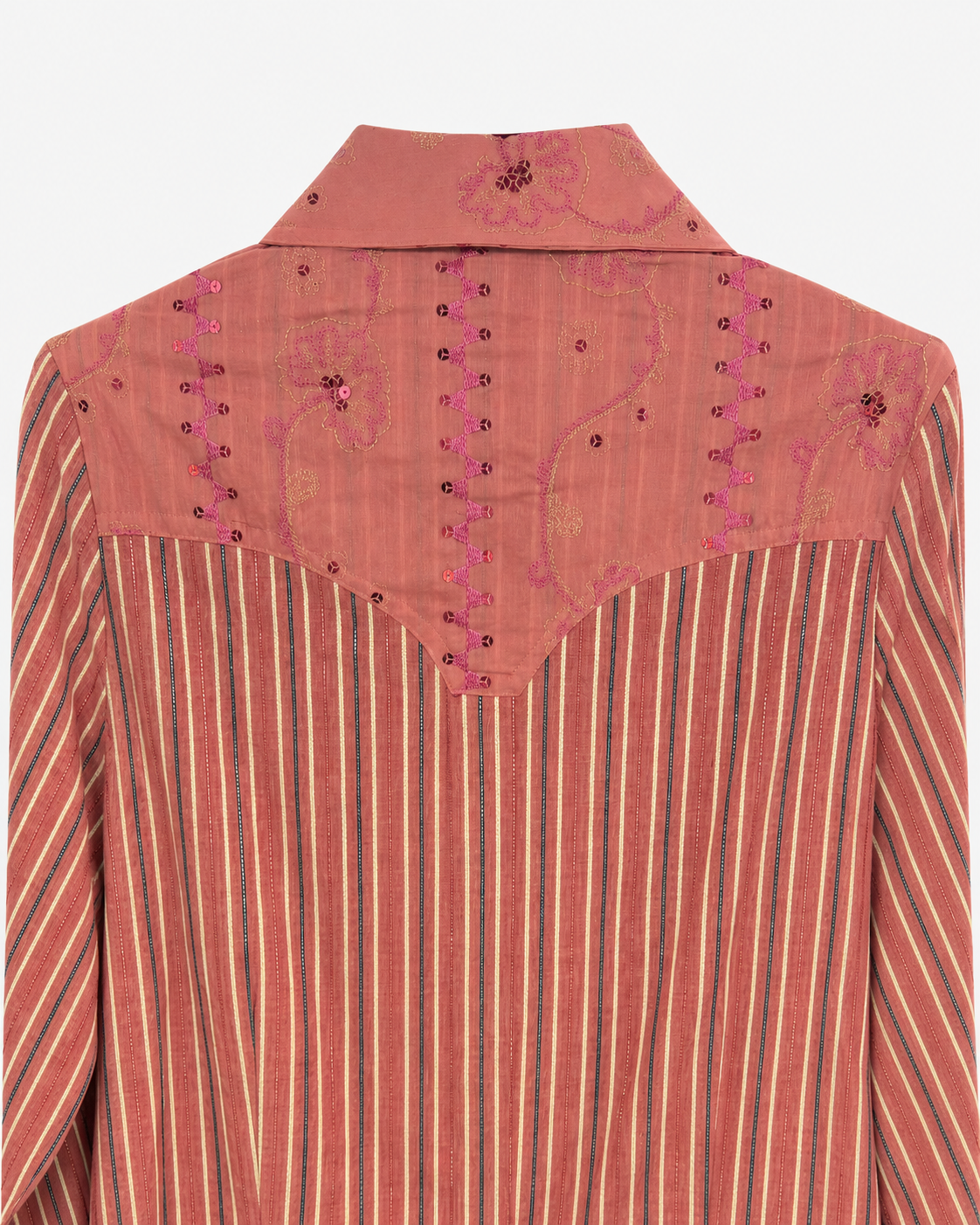 7475D Sequin Embroidered Western Stripe Blouse