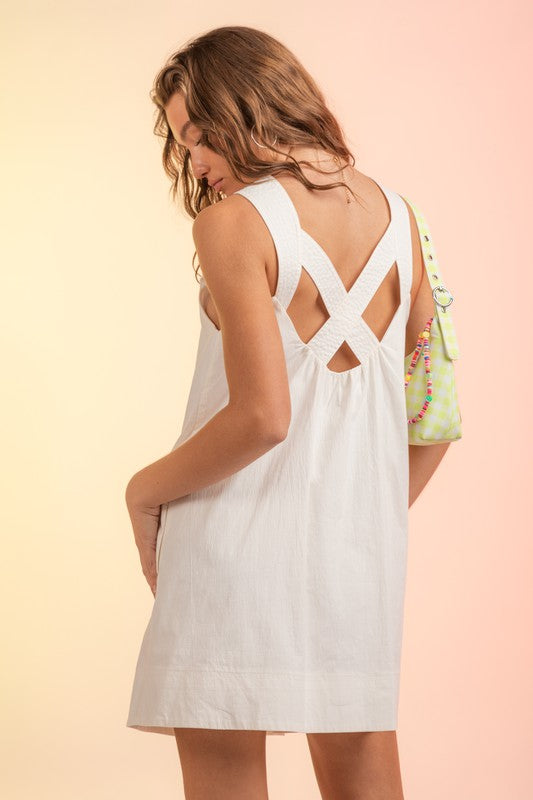 Style 30273 White Quilted Strap Criss Cross Back Dress