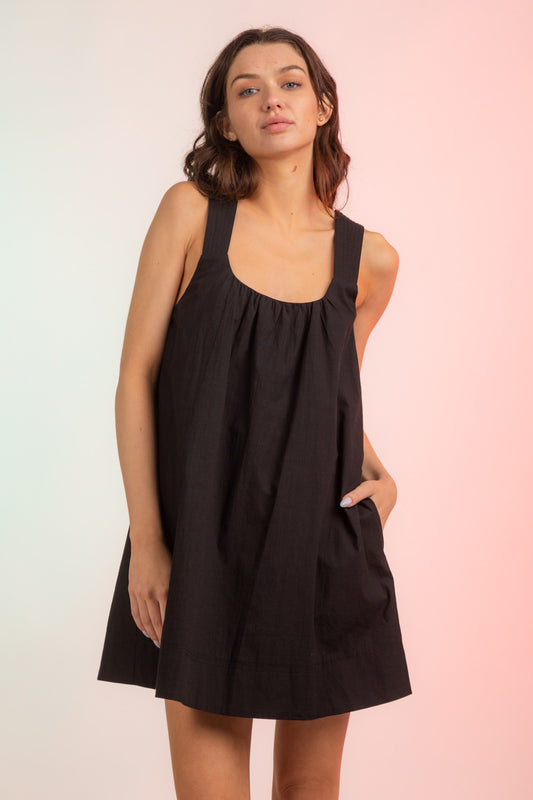 Style 30273 Black Quilted Strap Criss Cross Back Dress