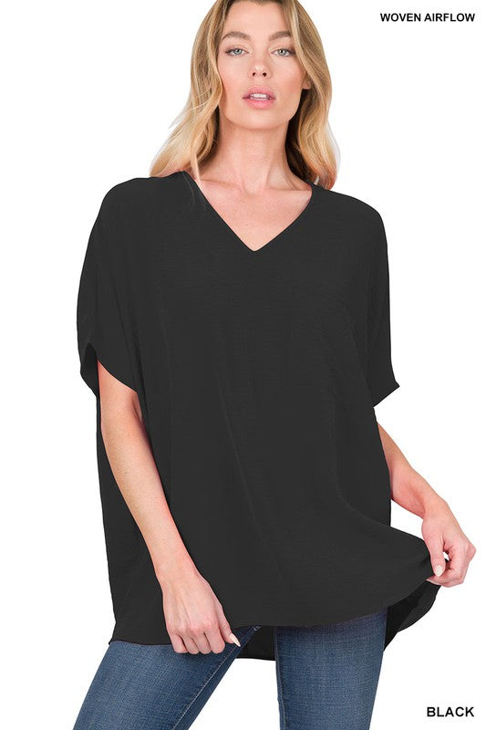 Style 2740 Black Airflow V Neck Dolman Sleeve Top