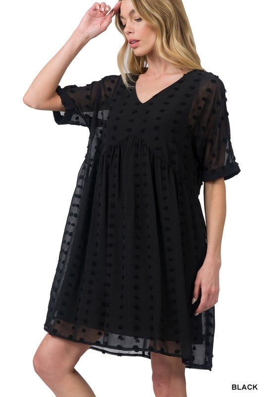 Style 1118 Black Swiss Dot Fully Lined Dress Plus