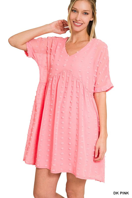 Style 1118 Pink Swiss Dot Fully Lined Dress Plus