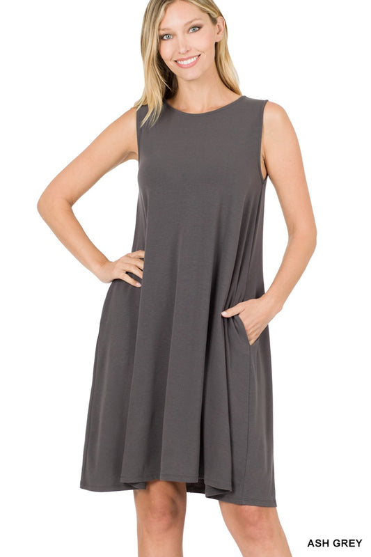 Style 9494 Gray Tank Tunic Dress with Side Pockets