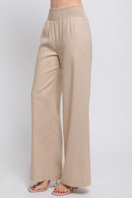 Style 6811 Khaki Linen Smocked Waist Pants