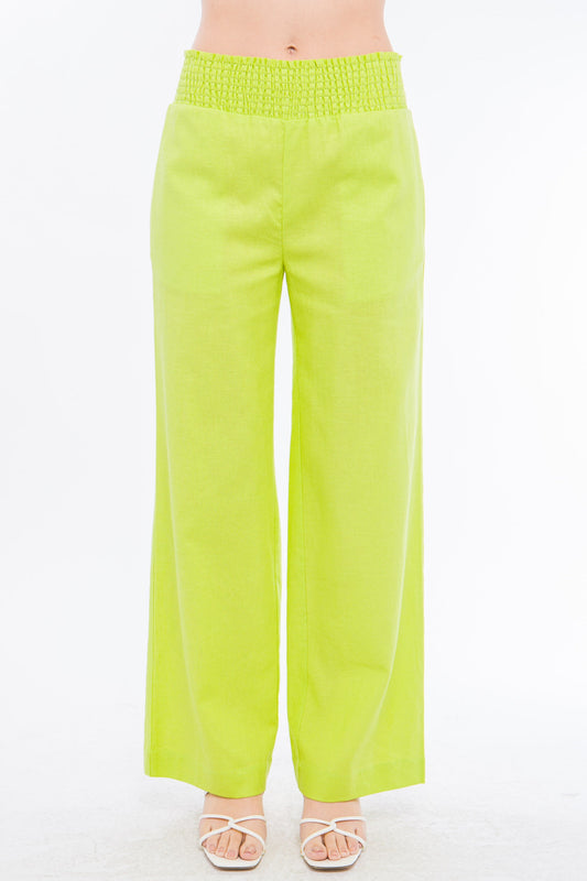 Style 6811 Lime Linen Smocked Waist Pants