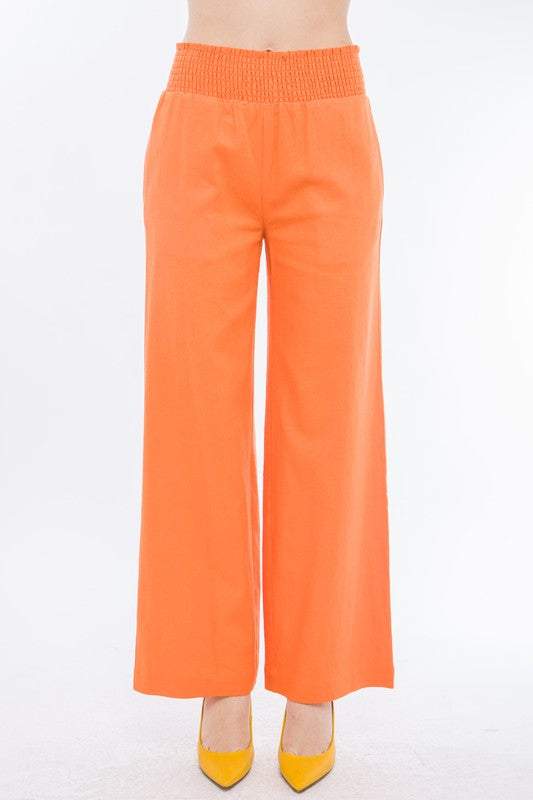 Style 6811 Orange Linen Smocked Waist Pants