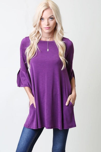 Purple Pocket Top w/ Ruffled Sleeve