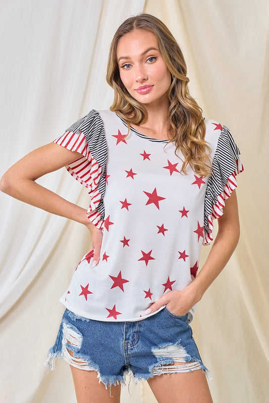 Style 3980 Ivory D Navy Star Top