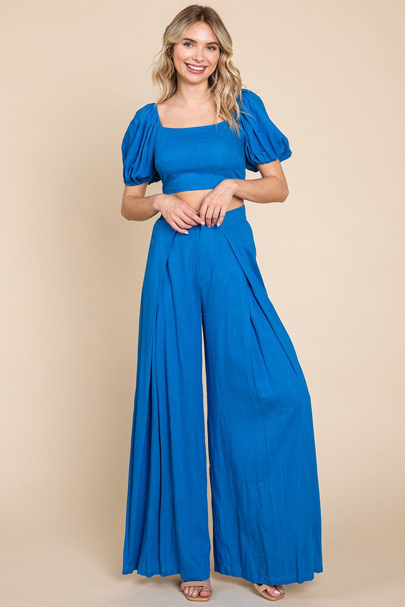Style 1075 Blue 2 pc Linen Pant Set