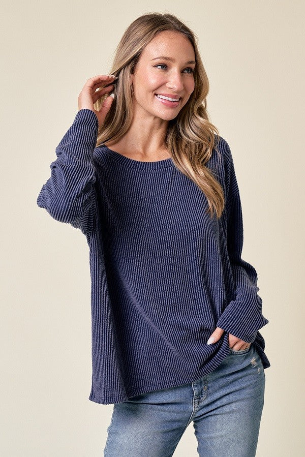 Style 4082 Navy Rib Top