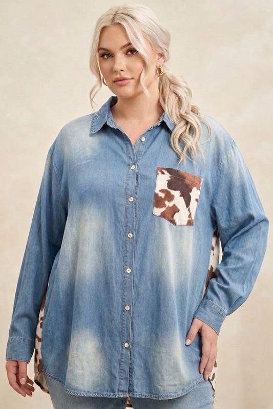 20002 Wild West Denim Button-Down Shirt Plus