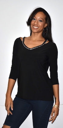 1620 Black Crystal Trimmed Top