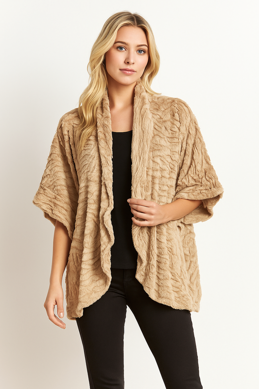 204 Sandstone Beige Faux Fur Cardigan