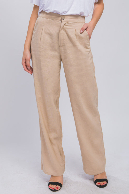Style 6881 Khaki Linen / Viscose Front Creased Pants